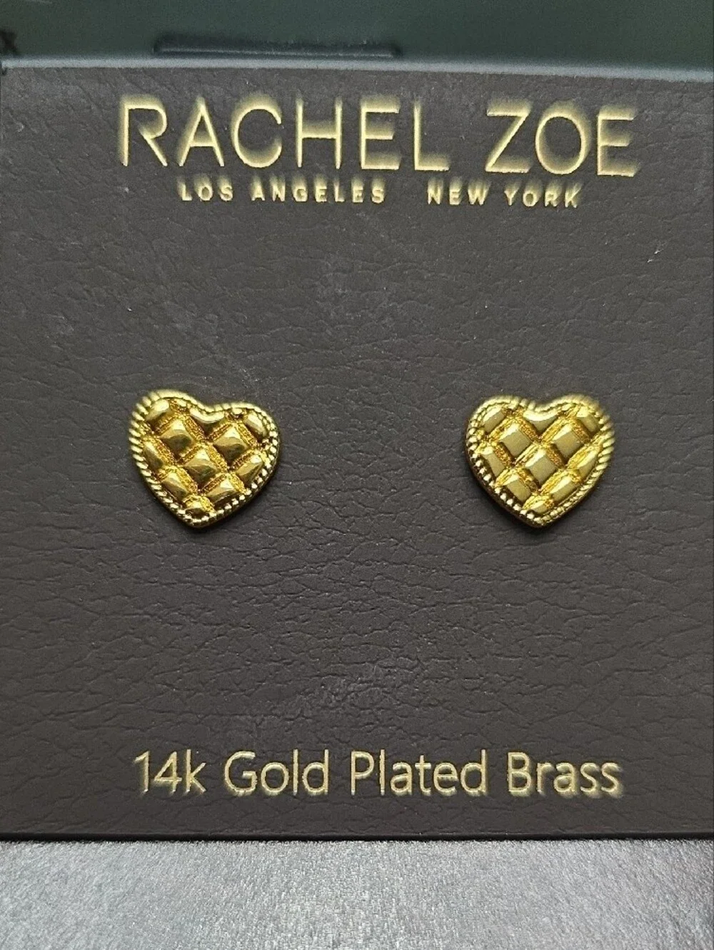 Rachel Zoe Gold Heart Stud Earrings with Woven Texture